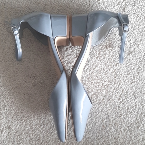 ALDO Lovely Blue Grey Patent Shoes - Pointy Toe, Ankle Strap, Cushion Insole - Picture 10 of 17